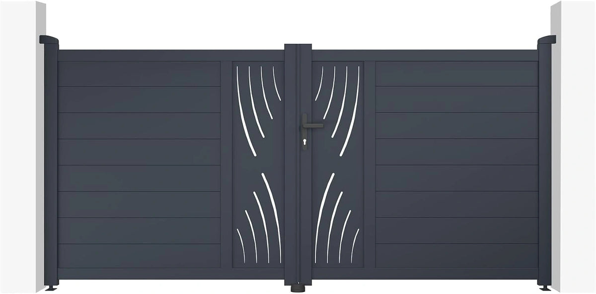 Portail et Portillon VELETA 3m et 1m en Aluminium Gris, Hauteur 140cm