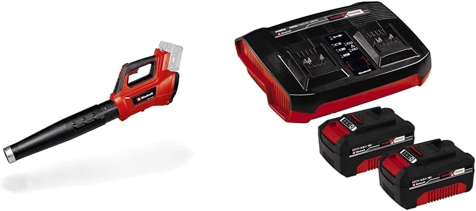 Souffleur de Feuilles Sans Fil Einhell GE-LB 36/210 Li E-Solo avec Twincharger et 2 Batteries 4,0Ah, Technologie Power X-Change, Débit 816 m³/h, Mode Turbo, Tube Amovible