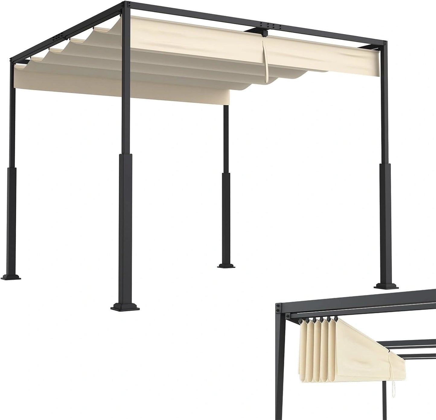 Tonnelle de Jardin 3x3m en Acier avec Toit Ajustable en Polyester Beige