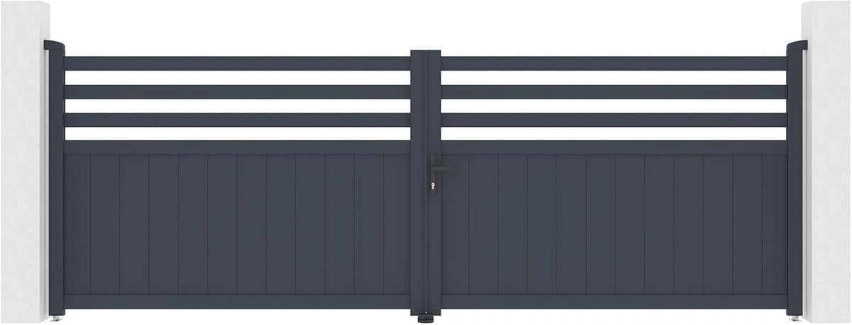Portail Battant en Aluminium Gris 4m NEVIS avec Poteaux 166cm