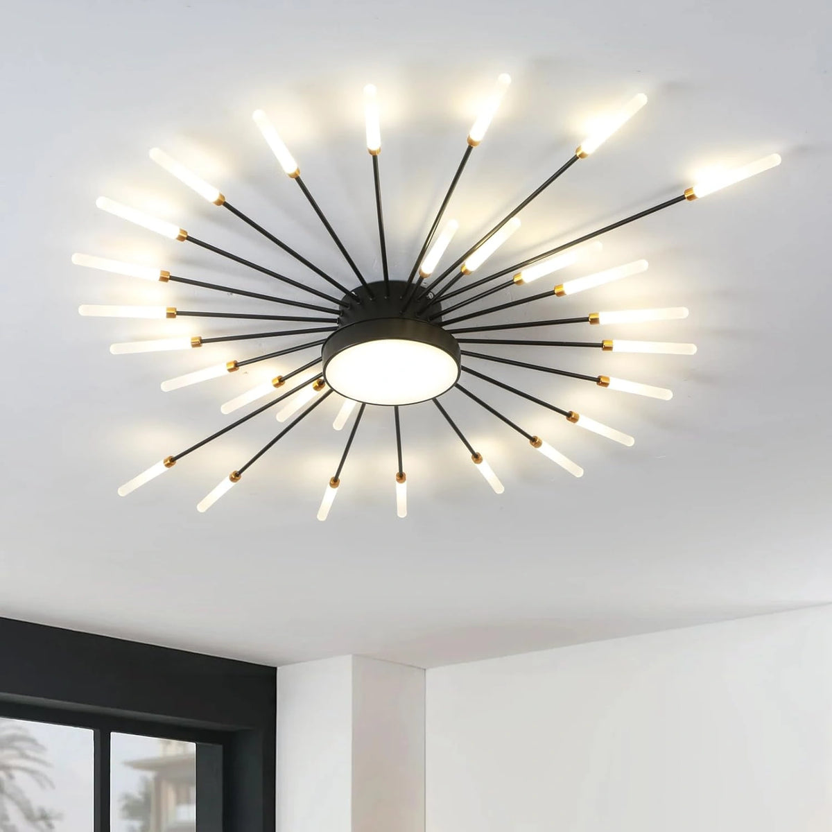 Plafonnier LED Noir Design Moderne pour Salon et Chambre, Luminaire en Acrylique 29 Têtes