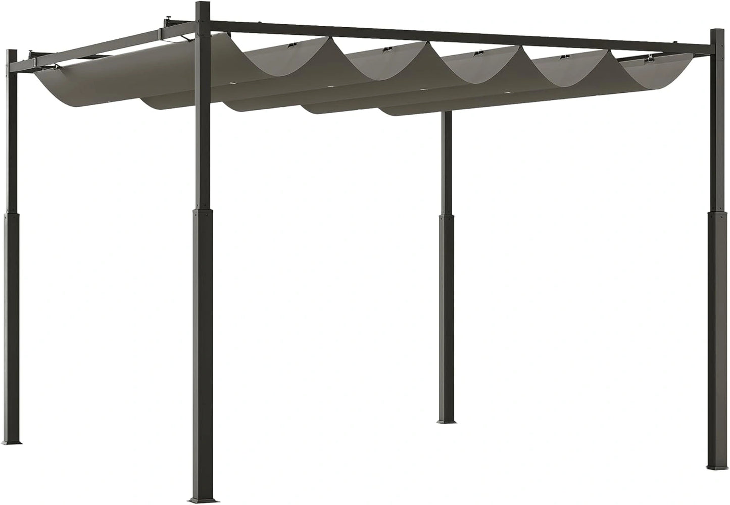 Outsunny Pergola Rétractable 3x3m à Fixation Magnétique, Tonnelle de Jardin en Polyester Résistant 180g/m², Protection Solaire UPF30+, Gris