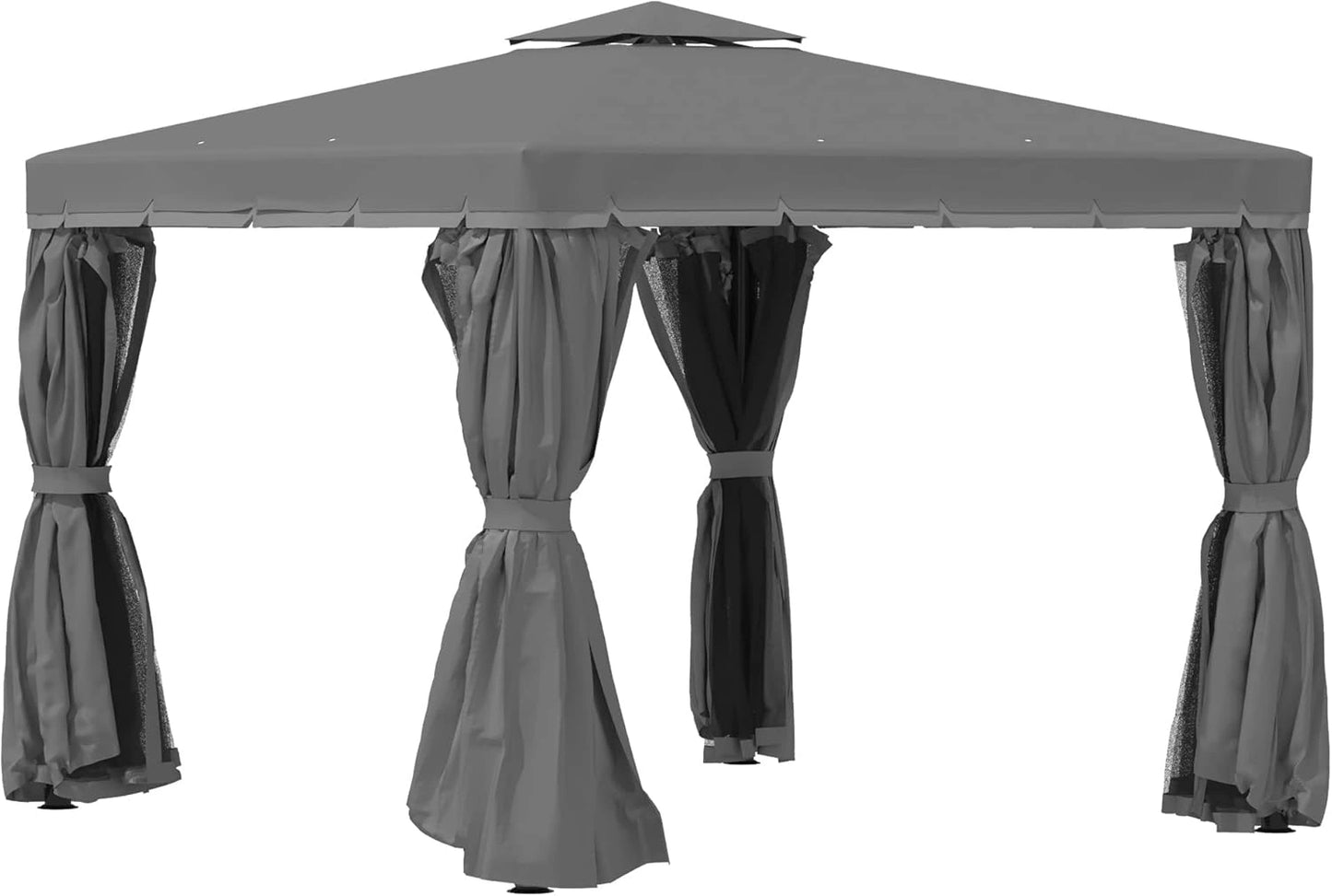 Pavillon de Jardin 3x3 m en Aluminium avec Moustiquaire et Rideaux, Tonnelle pour Mariage ou Réception, Gris Foncé