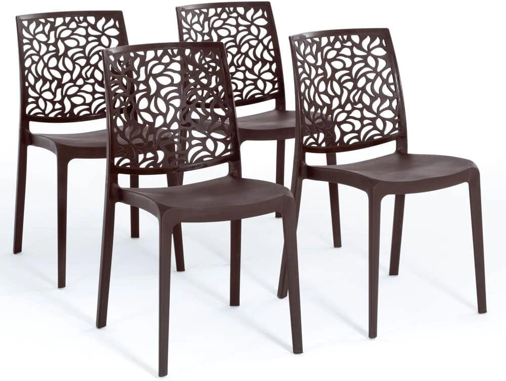 Chaises empilables en résine et fibre de verre pour intérieur et extérieur - Lot de 4, Marron