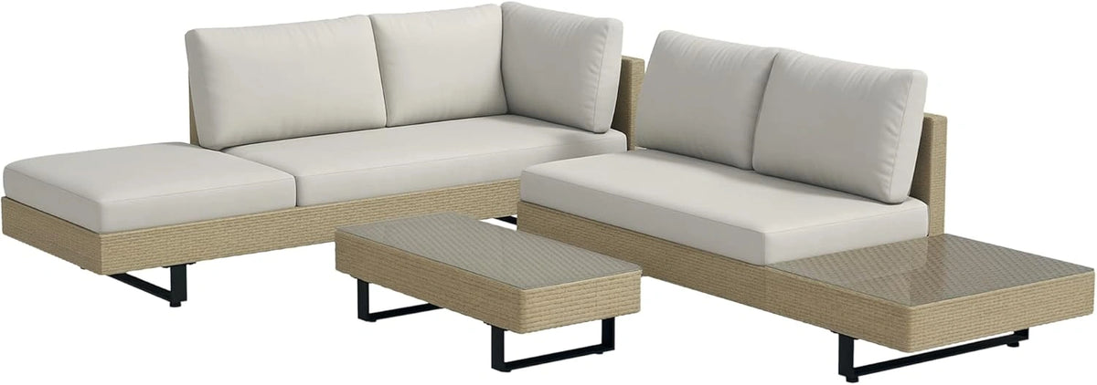 Ensemble de Jardin d'Angle 5 Places Outsunny avec Coussins Lavables et Table en Résine Tressée