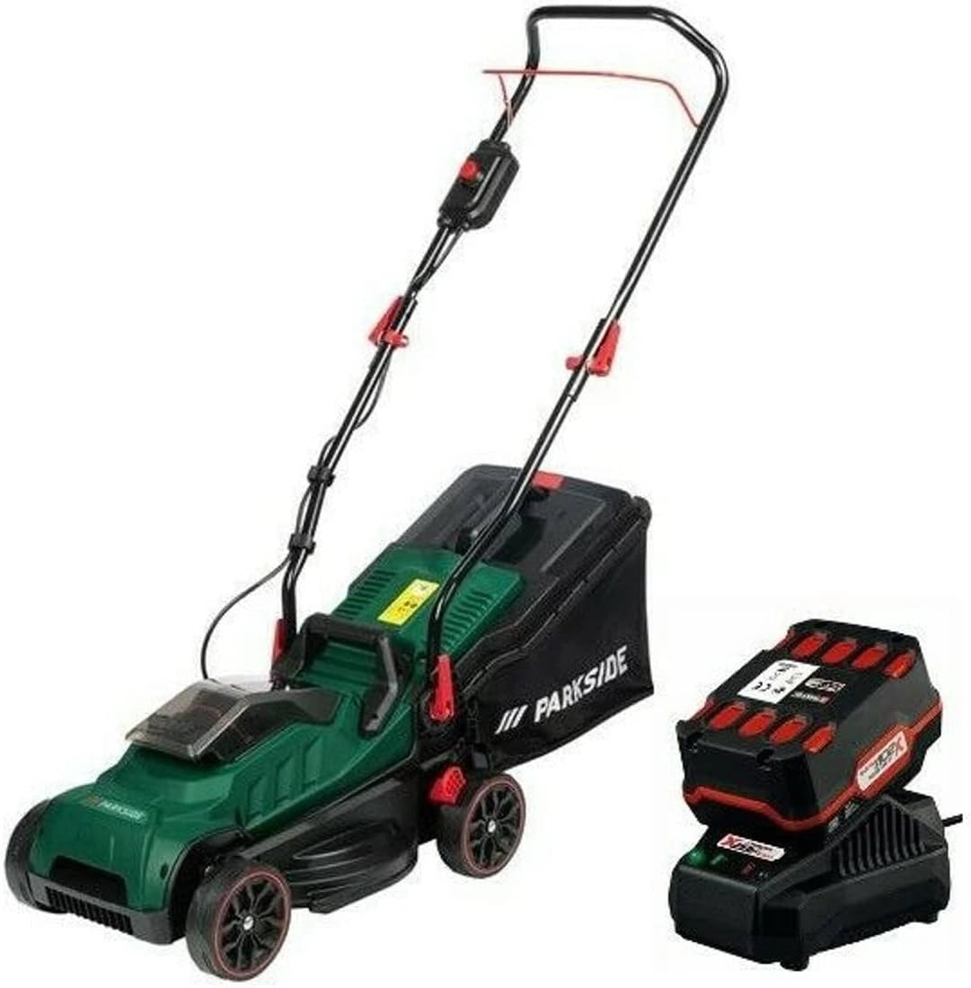 Tondeuse à gazon sans fil Parkside PRMA 20-Li avec batterie 4 Ah et chargeur, noir et vert