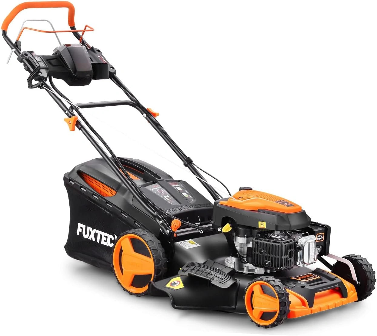 Tondeuse à Gazon FUXTEC 4en1 avec Démarrage Électrique, 51cm Coupe, Autotractée, Mulching, Hauteur Réglable, Bac 60L