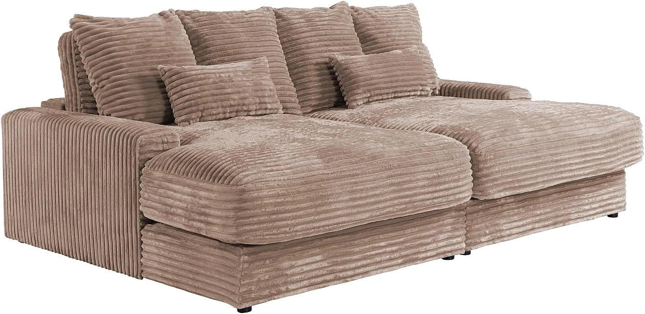 Canapé 3 Places en Velours Côtelé Taupe avec Assise Profonde - PASCAL MORABITO