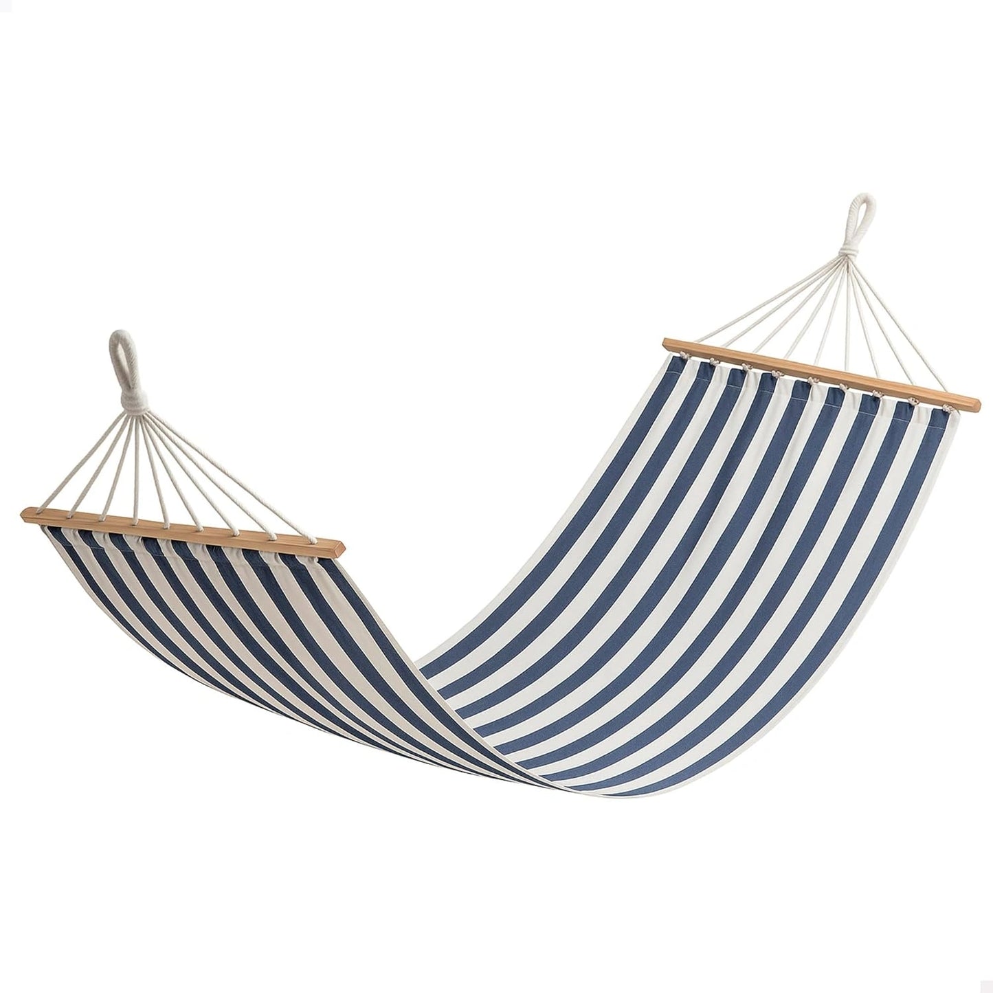 Hamac Suspendu Confort 200x100 cm en Coton-Polyester, Rayé avec Supports Bois, Capacité 110 kg