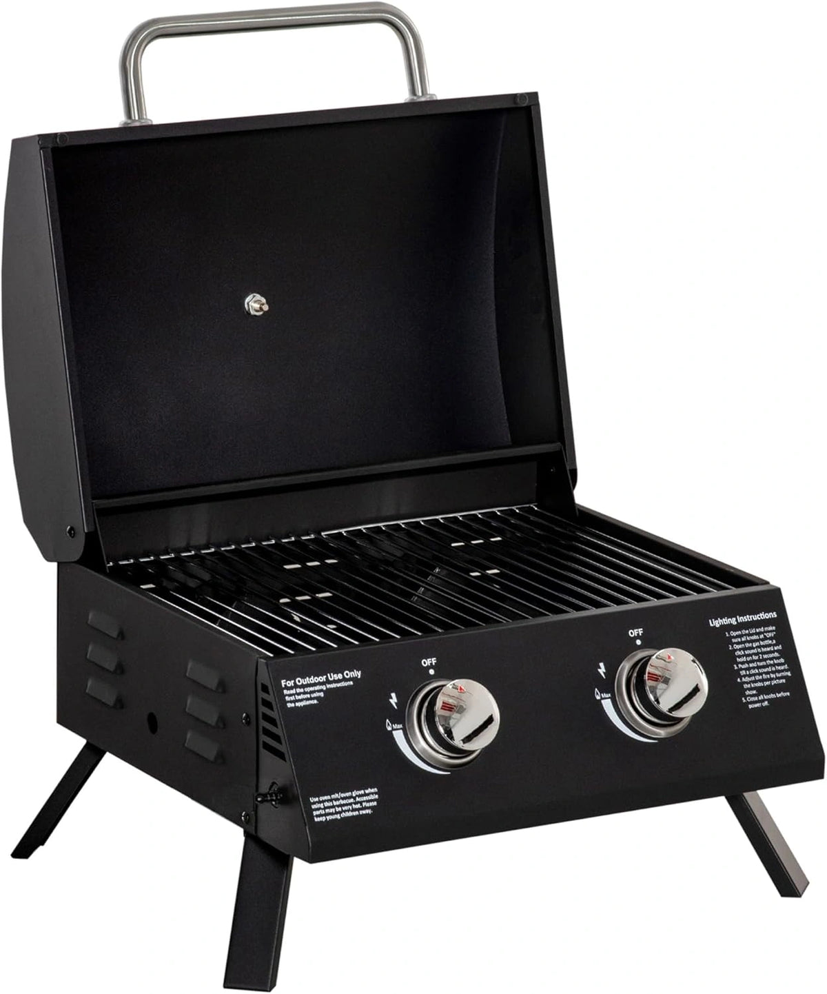 Barbecue à Gaz Portable Outsunny avec Pieds Pliables - 2 Brûleurs 5 KW, Grille et Thermomètre