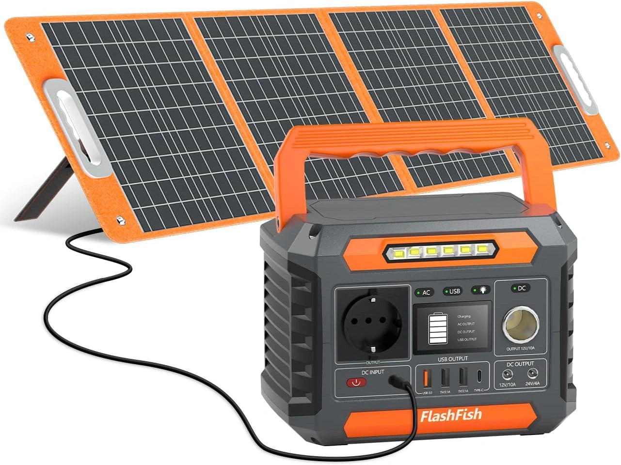 Générateur Solaire Portable 200W avec Batterie 144,3Wh et Panneau 100W, Station Énergétique avec USB/Type C/LED pour Camping et Voyage