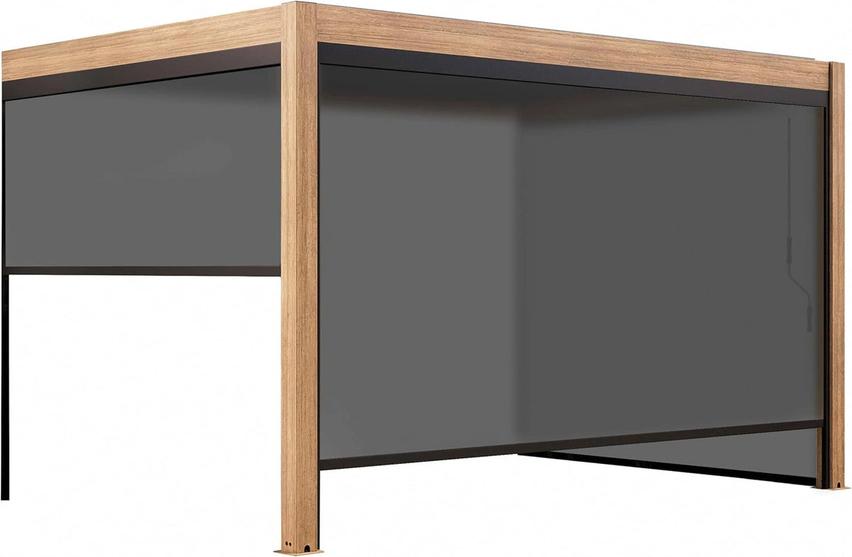Pergola Bioclimatique Adossée 3x4m avec Stores en Bois Gris - Oviala