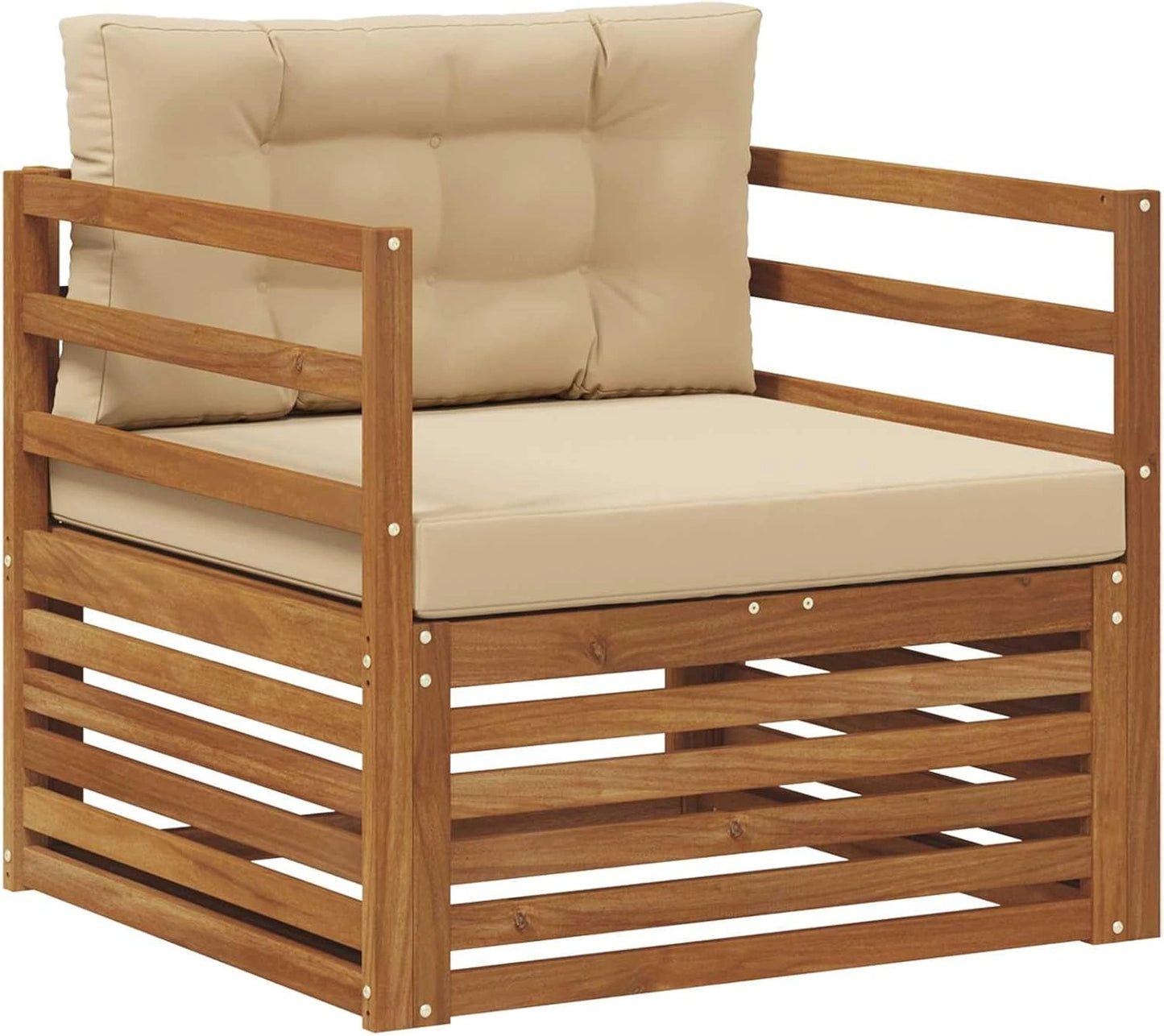 Ensemble de canapé d'extérieur en acacia et polyester avec coussins marron, modulaire pour jardin ou terrasse