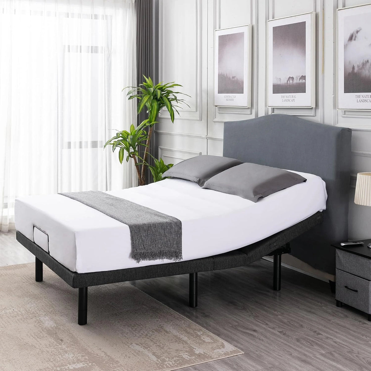 Lit électrique relaxation 90x200, sommier double moteur avec USB et télécommande