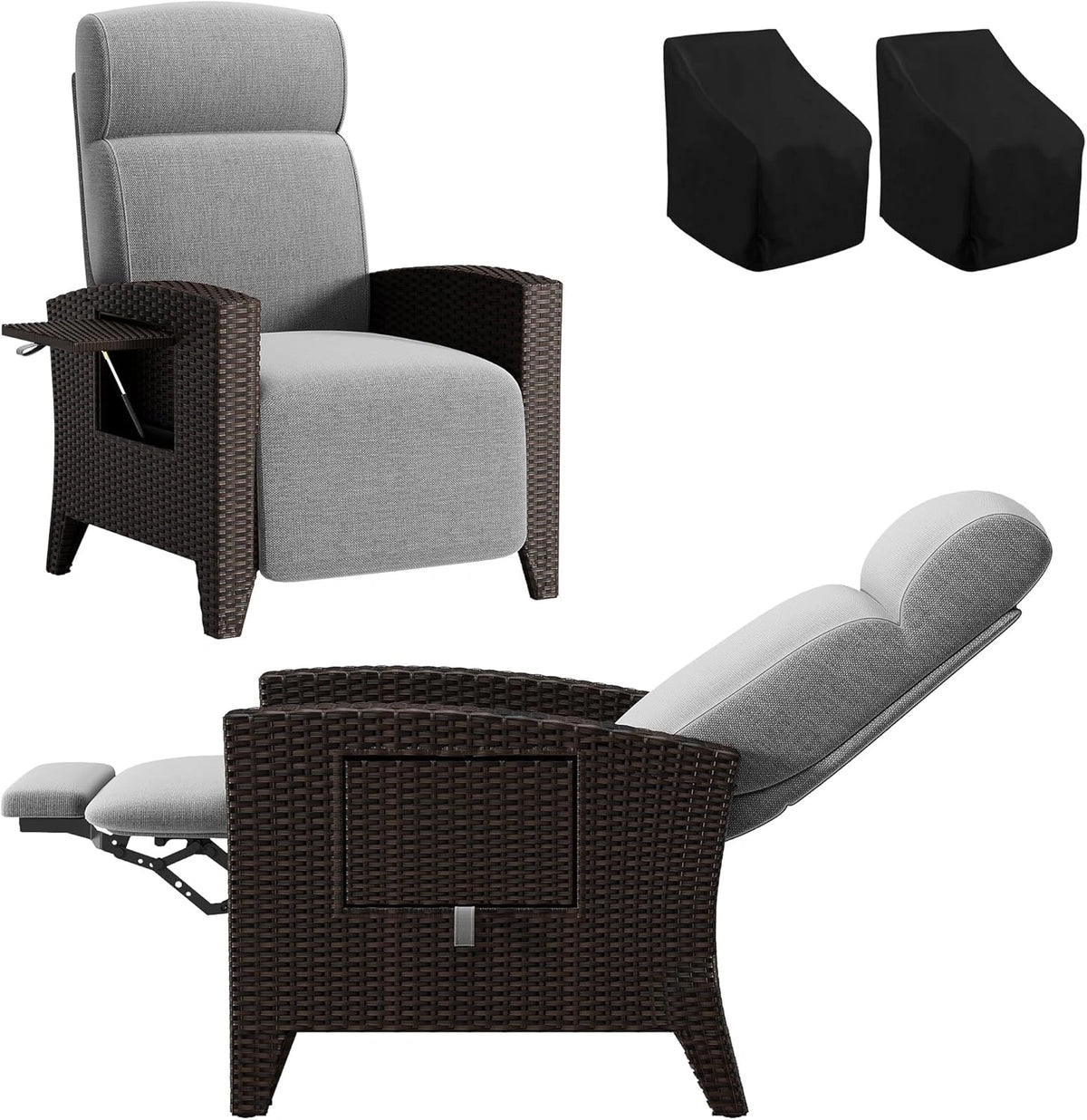 Chaises Longues en Rotin Réglables avec Coussins Amovibles - Set de 2 pour Jardin et Terrasse