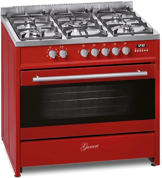 GURARI GCH E 911 R, Cuisinière Électrique et Gaz 90 cm, Four 121L, 8 Fonctions, Convection, Grill, 5 Brûleurs Haute Qualité, WOK 4 kW, Gaz Naturel et Propane