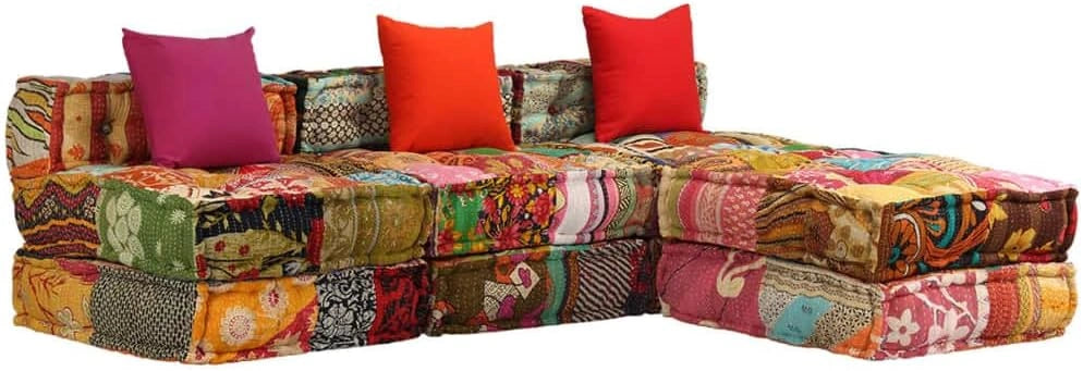 Canapé modulable 3 places en tissu multicolore - Convertible pour salon et chambre d'amis