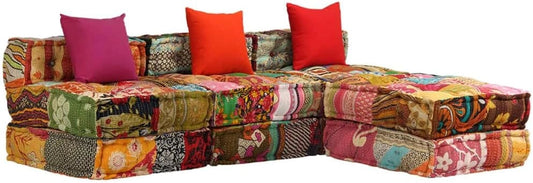 Canapé modulable 3 places en tissu multicolore - Convertible pour salon et chambre d'amis