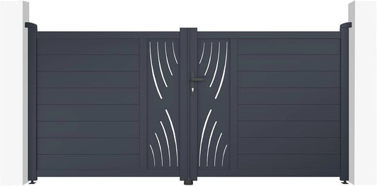 Portail et Portillon VELETA 3m et 1m en Aluminium Gris, Hauteur 140cm
