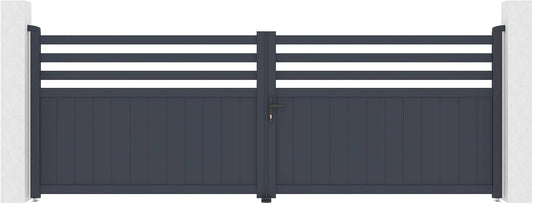Portail Battant en Aluminium Gris 4m NEVIS avec Poteaux 166cm