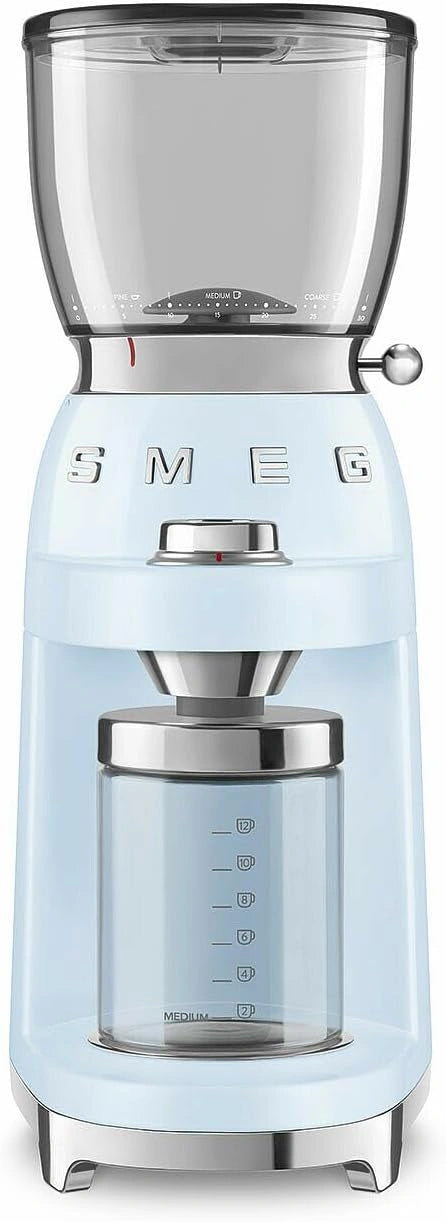 Smeg, Moulin à Café Électrique, Réglage Précis, Capacité 350g, Système Antistatique, 150W, Bleu Azur
