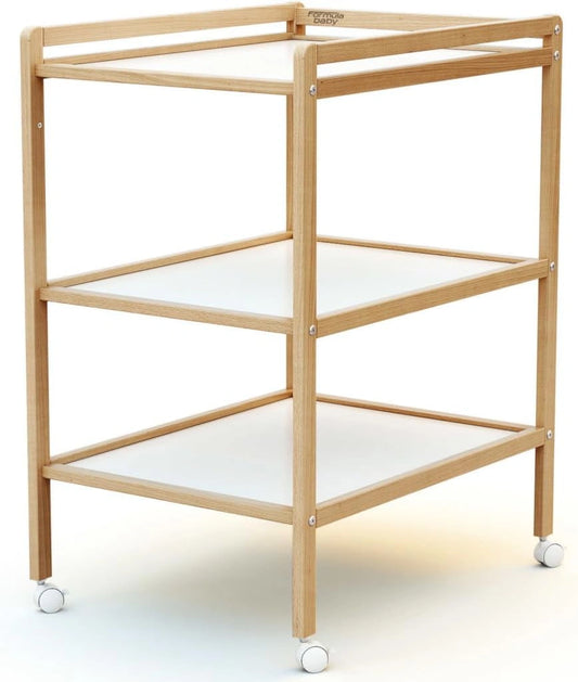 Table à langer en hêtre massif avec roulettes et étagères pratiques