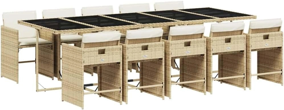 Ensemble de Salle à Manger de Jardin 5 Pièces avec Coussins, Chaises et Table en Résine Tressée Beige