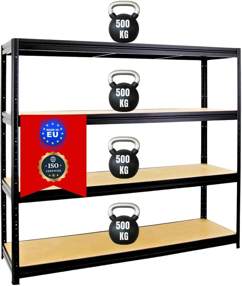 Étagère Industrielle Noire 500kg par Niveau 180x180x60cm pour Garage et Atelier
