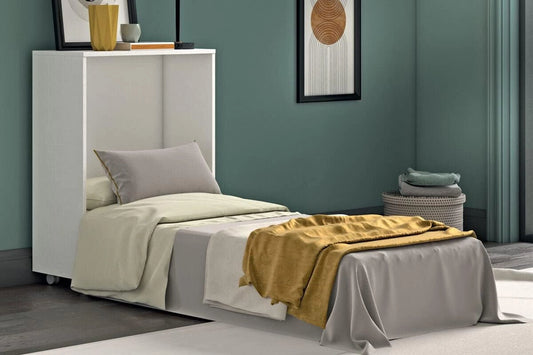 Lit escamotable blanc Magic avec matelas, design compact, fabriqué en Italie