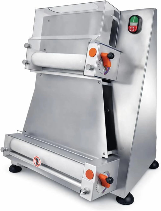 Machine à Rouler la Pâte à Pizza Professionnelle - Double Rouleaux - Max Ø 40 cm - Froid - Acier Inoxydable - 370 W