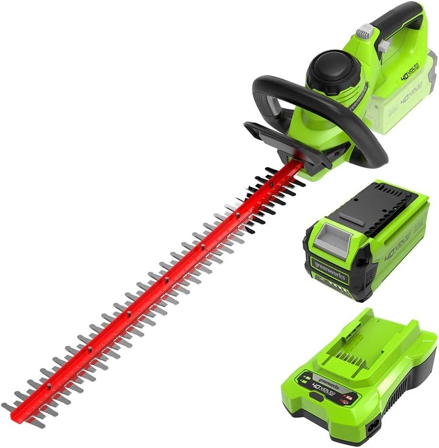 Taille-haie sans fil 40V Greenworks, lames 61 cm, coupe 27 mm, 3000 tr/min, avec batterie 2Ah et chargeur