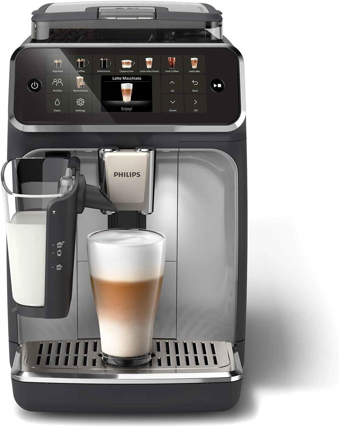 Machine à Café Philips Série 5500 avec Broyeur - 20 Boissons, Technologie LatteGo, Réduction du Bruit, Modèle Noir/Argent