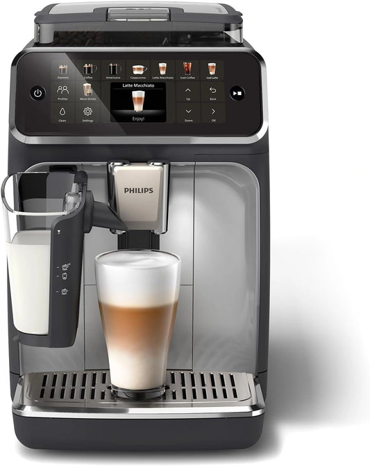 Machine à Café Philips Série 5500 avec Broyeur - 20 Boissons, Technologie LatteGo, Réduction du Bruit, Modèle Noir/Argent