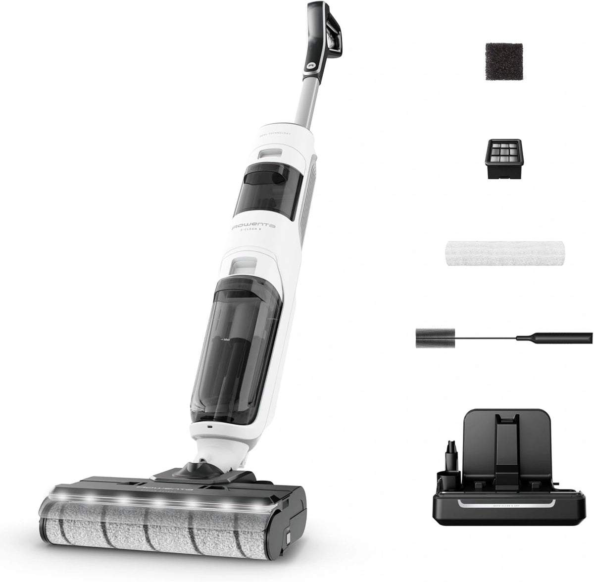 Aspirateur Balai 2-en-1 Rowenta X-Clean 5, Nettoyage Sec et Humide, Autonomie 50 min, Auto-Nettoyage, Fonction Séchage Anti-Odeurs, Léger, LED, Blanc