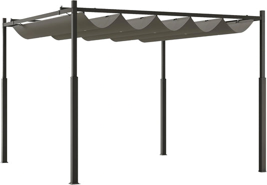 Outsunny Pergola Rétractable 3x3m à Fixation Magnétique, Tonnelle de Jardin en Polyester Résistant 180g/m², Protection Solaire UPF30+, Gris