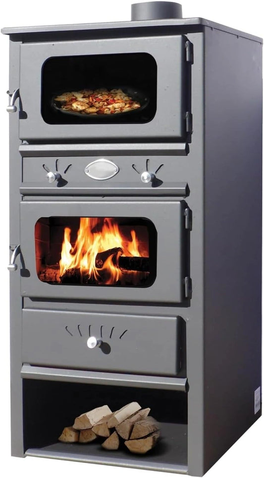 Poêle à Bois avec Four 8 kW EIDER BIOMASA - Design Compact - Chauffe jusqu'à 140 m3