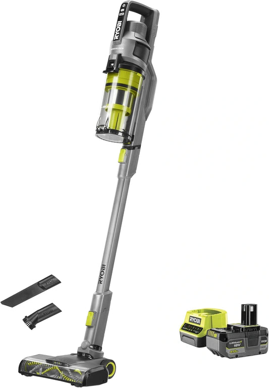 Aspirateur Balai RYOBI 18V One+ Brushless – Pour Maison, Atelier, Voiture – Inclus Batterie 4Ah et Chargeur