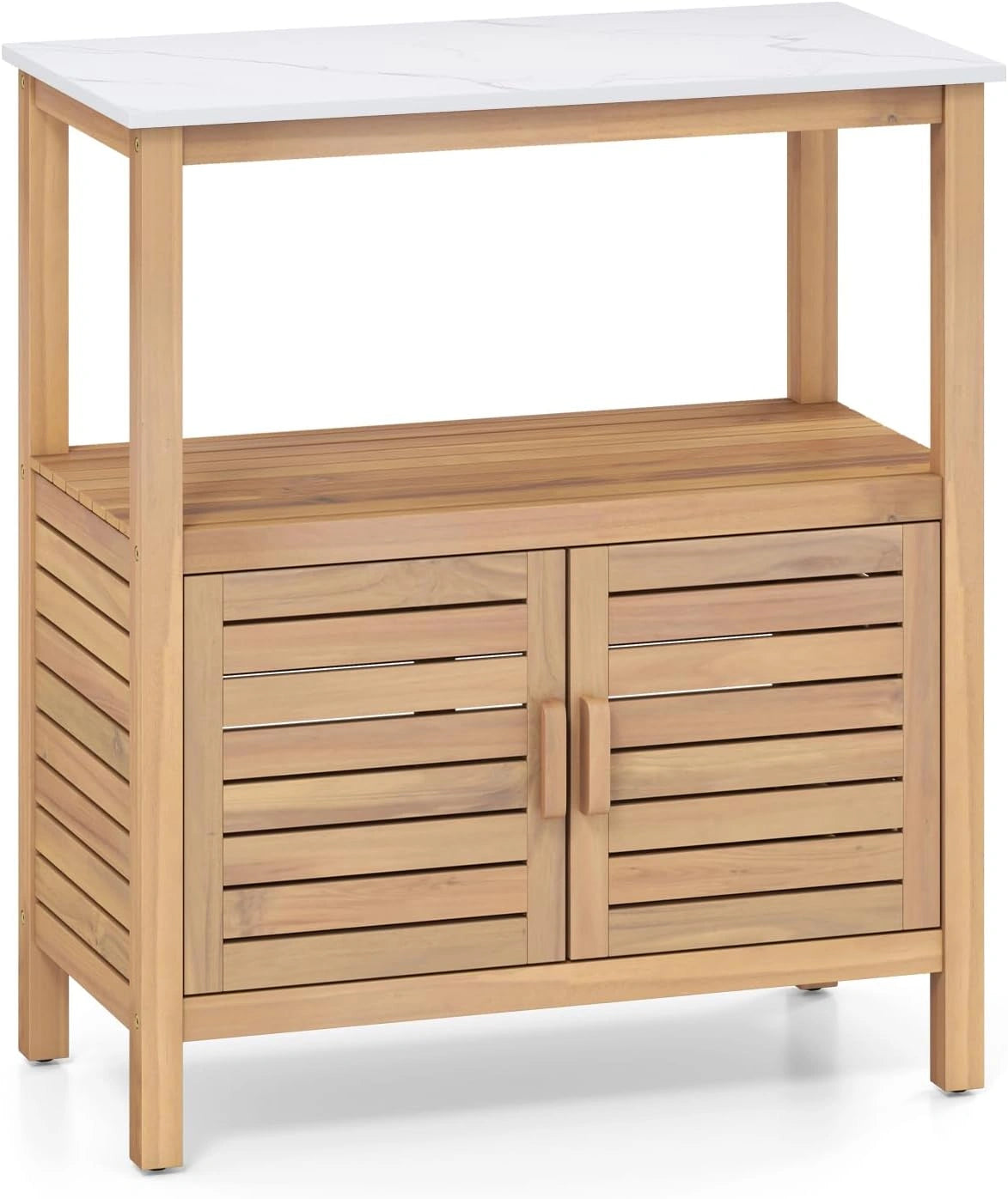 Table de Jardinage en Bois avec Plateau en Résine, Étagères et Armoire pour Outils, 88x45x120 CM, Charge Maximale 70KG