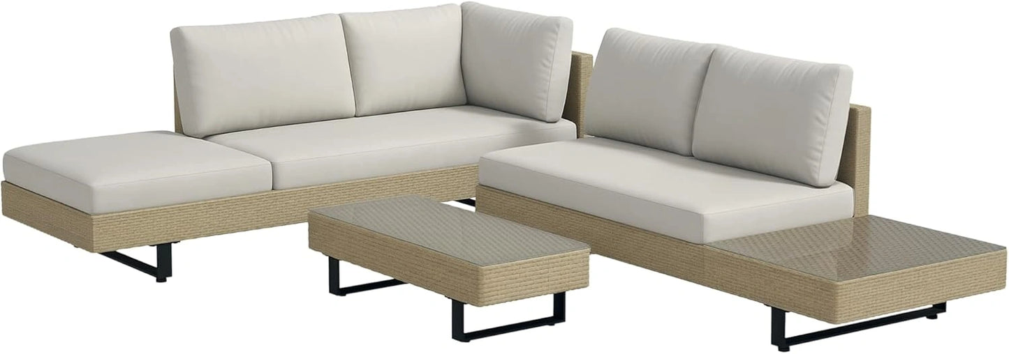 Ensemble de Jardin d'Angle 5 Places Outsunny avec Coussins Lavables et Table en Résine Tressée