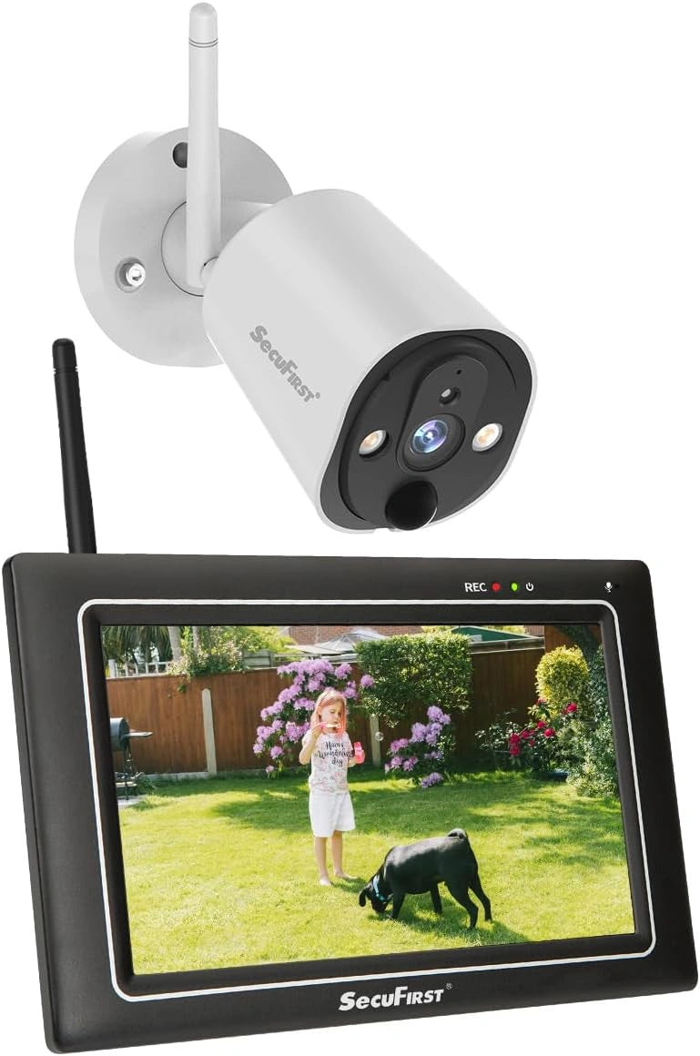 Caméra de Surveillance Extérieure 2K sans Fil avec Écran Tactile 7" | Moniteur Bébé, Détecteur de Mouvement, Interphone, Carte SD 64 Go, Fonctionne sans Wi-Fi