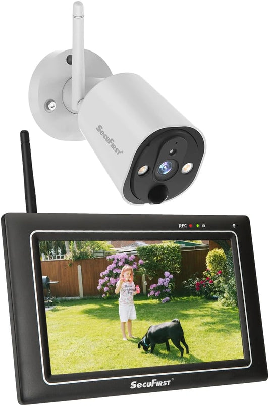 Caméra de Surveillance Extérieure 2K sans Fil avec Écran Tactile 7" | Moniteur Bébé, Détecteur de Mouvement, Interphone, Carte SD 64 Go, Fonctionne sans Wi-Fi