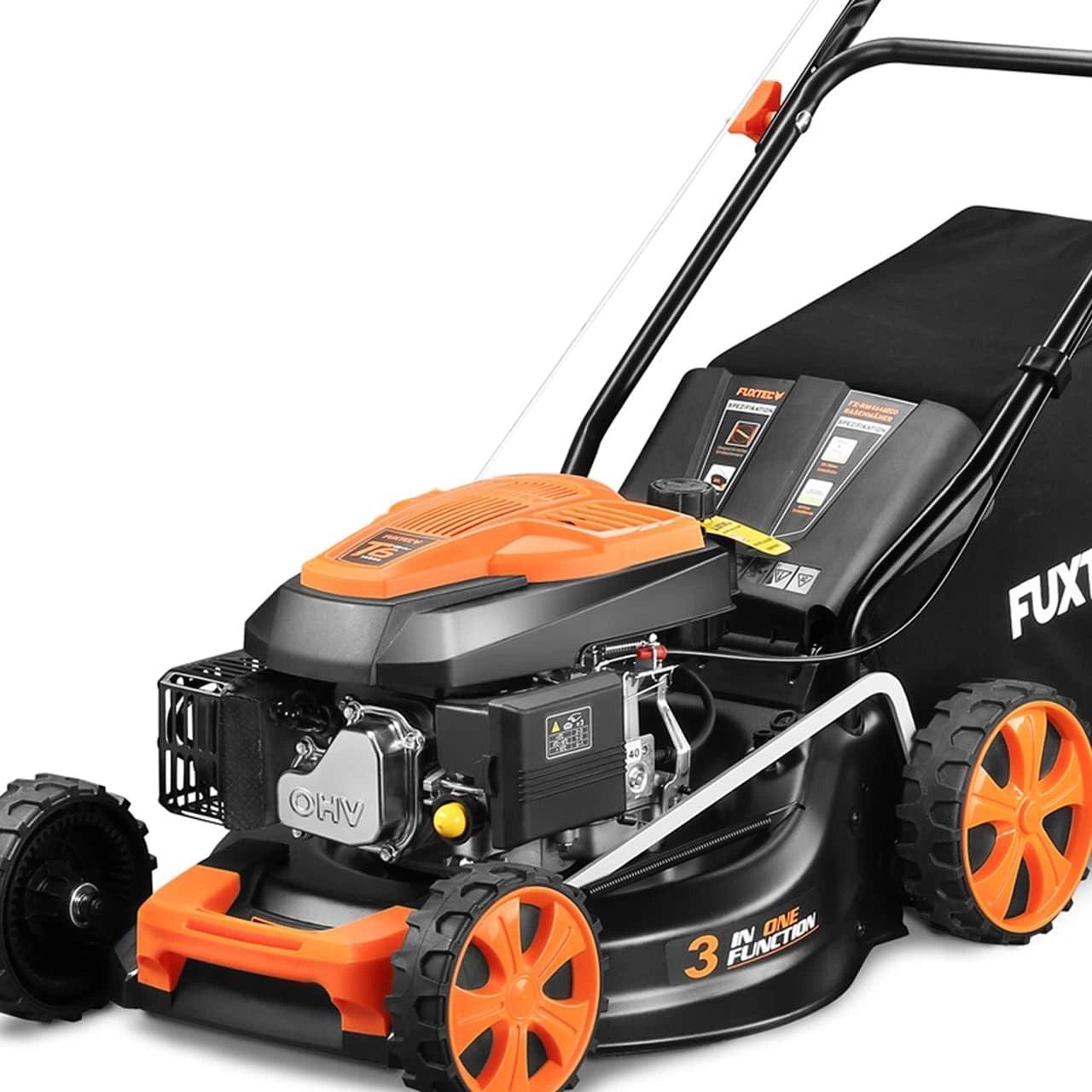 FUXTEC Tondeuse Thermique FX-RM4646ECO avec Nettoyage Facile 3-en-1, Largeur 46cm, Bac 50L, Excellent Rapport Qualité-Prix