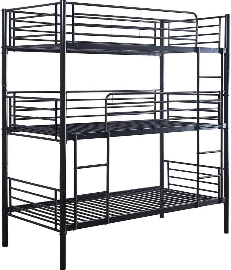 Lit Superposé Métallique Triple pour Enfants - 90 x 190 cm - Couleur Noire
