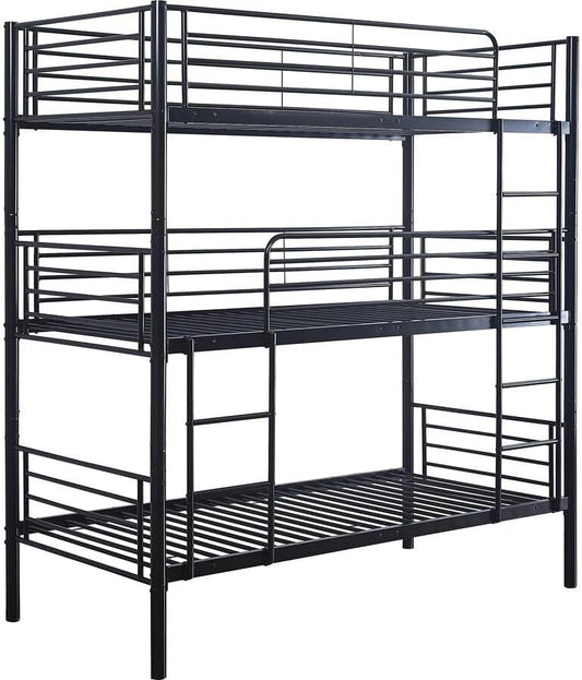 Lit Superposé Métallique Triple pour Enfants - 90 x 190 cm - Couleur Noire