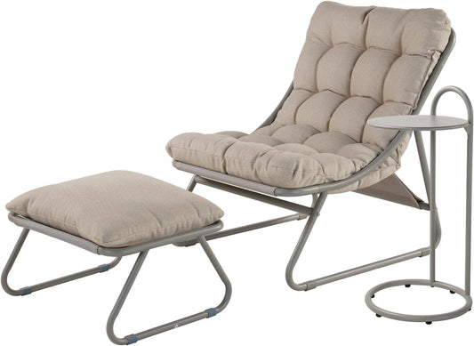 Fauteuil à Bascule Extérieur avec Coussin Gris Foncé - Inclus Table et Repose-Pieds, Coloris Blanc Cassé
