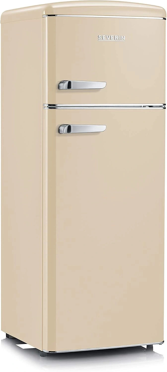 Réfrigérateur congélateur rétro 206L, 2 portes, pose libre, 55 cm, classe énergie E, Veggibox, crème