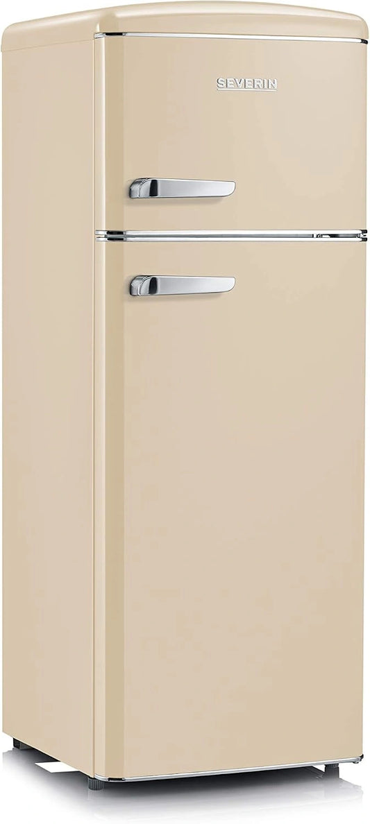 Réfrigérateur congélateur rétro 206L, 2 portes, pose libre, 55 cm, classe énergie E, Veggibox, crème