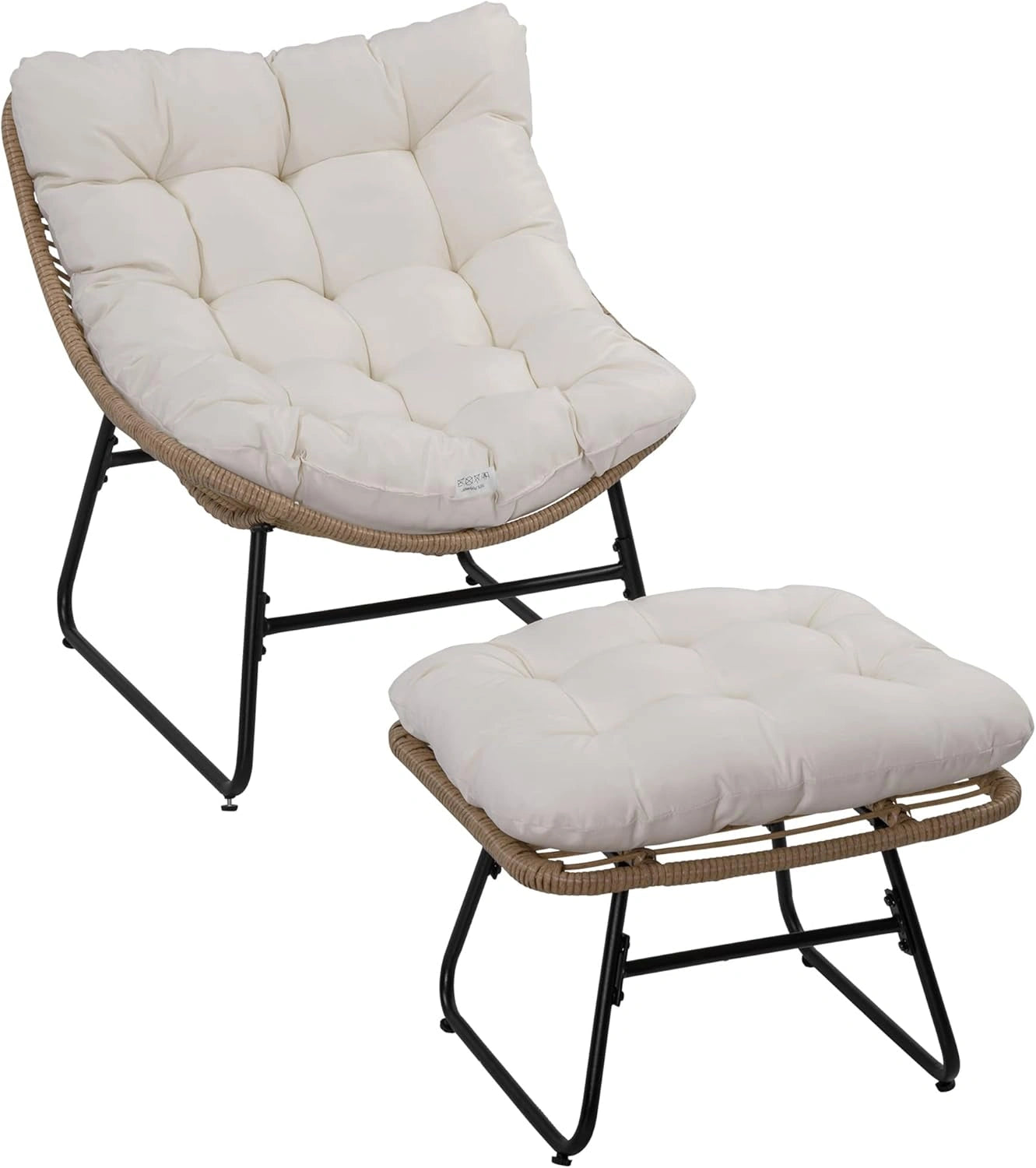 Chaise de Jardin Relax en Métal et Résine avec Coussin Confortable - Style Rotin Naturel