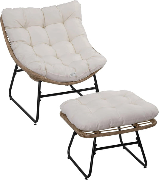 Chaise de Jardin Relax en Métal et Résine avec Coussin Confortable - Style Rotin Naturel