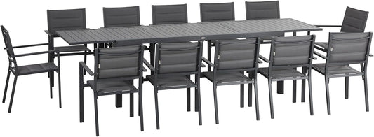 Ensemble de Jardin Outsunny en Aluminium avec Table Extensible pour 12 Personnes - 12 Chaises Empilables - Gris